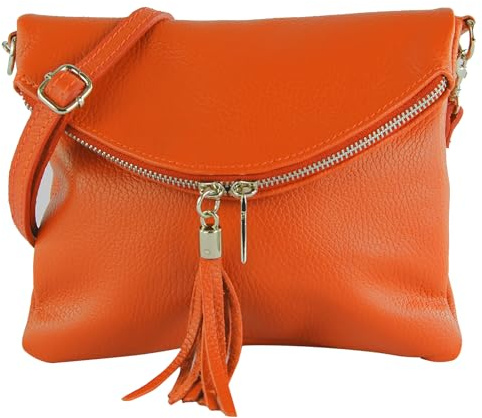 modamoda de T07L / T139L Damen Leder kleine Umhängetasche 2 Modelle handmade in Italy (T139L Orange)