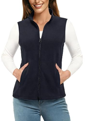 TACVASEN Gilet Polaire pour Femmes Veste Sans Manches d'Extérieur Gilet Polaire Chaud Col Montant avec Poches Zippées Vest de Sport Noir, XXL