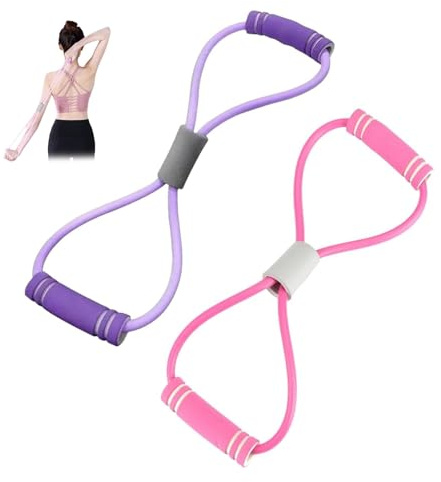 Saludea Lot de 2 bandes de résistance avec poignées, bande de résistance 8 pour fitness, extenseur de poitrine, corde à tirer élastique à 8 mots pour étirement des bras et des épaules, entraînement de