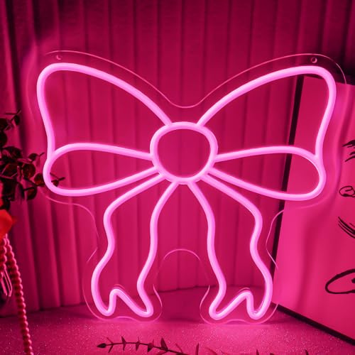Flixyticy Rosa Schleife Neon Schild Pink Bow LED Leuchtschild für Wanddeko | Perfekte für Salon Mädchen Clean Girl Aesthetic Christmas Zimmer Deko