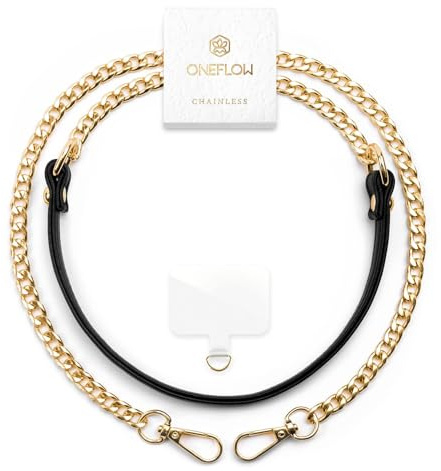 ONEFLOW Universal Handykette zum Umhängen abnehmbar Edelstahl, Handyband für Hüllen, Metall Kette lang mit 2 Karabinern ohne Handyhülle für alle Smartphones, Chainless Vogue Chain - PARENT
