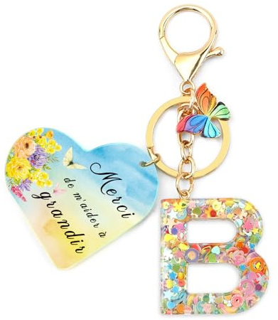 Nudoraw Cadeau Merci Personnalisable Porte Clef Femme Lettre A-Z Merci Maitresse Cadeau Personnalisé Maitresse D'école Fin D'année Cadeau Atsem Aesh Nounou Creche Directrice Anniversaire Noel