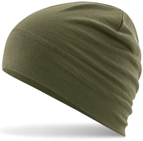 Gorro Hatstar de merino | Gorro de lana de merino 100% | Unisex para mujeres y hombres | Transpirable, ligero y delgado, verde oliva, Talla única