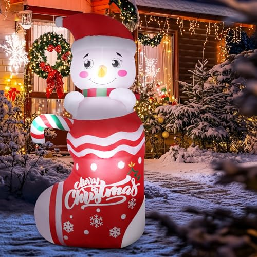 Pupazzo di Neve Gonfiabile 185cm: Natalizia Gonfiabile con luci LED,Decorazione natalizia XXL IP44 esterni Interni Prati da giardino
