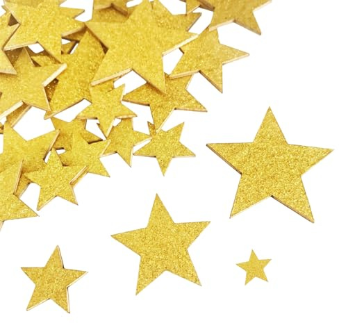 50 Stück Holzsterne Streudeko Weihnachten Glitzer Sterne Deko 4 Größen Gold Kleine Holzsterne zum Basteln Weihnachts Streudeko Sterne Holz Konfetti für Weihnachtsdeko Hochzeit Geburtstag Tischdeko
