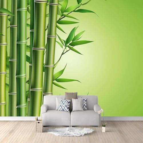 Fotomurales Decorativos Pared Bambú Verde 350x256 cm Papel Pintado Tejido No Tejido Patrón de Bambú Fotomural 3D Mural Paredes Papel Tapiz Decoración Salón o Dormitorio a-9005
