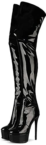Womens Fetish Herr Lår Hö över Knä Stretch Läder Boot Skor Storlek 34-45