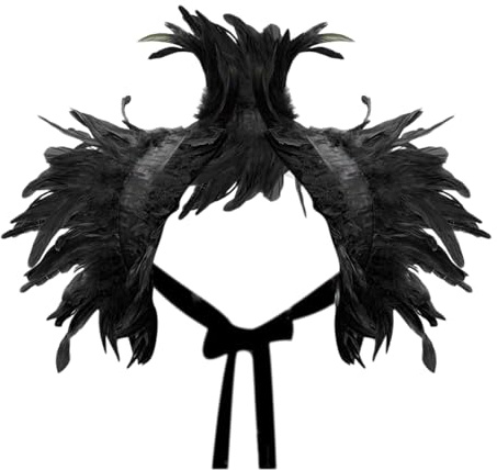 Federkragen, Gothic Kostüm, Feder Cape, Federumhang Damen, Federschal Umhang, Feder Achselzucken, Raben Kostüm für Halloween Fasching Karneval Cosplay Maskerade