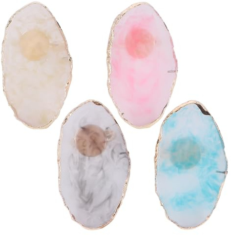 4pcs Nail Art Ring Colour Plate Resin Mini Mixing Tray | Wearable Design, Jade Agate Pattern Finish, for Home or Party Manicure Use