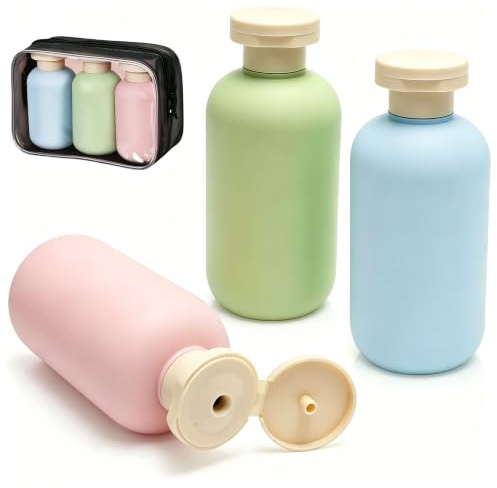 LPVVPEZ 3 Pack Travel Toiletry Bottles 200ml – Leak Proof Shampoo Conditioner Containers with Flip Caps, Reusable HDPE Squeeze Tubes for Travel, Camping, Gym (Includes Storage Bag)