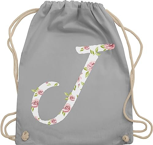 Turnbeutel Rucksack - Geschenk mit Initialen - Tasche - J Rosen - Unisize - Hellgrau - damen stoff turnsackerl kindergarten buchstaben anfangsbuchstabe stoffrucksack kita beutel buchstabe turnsack