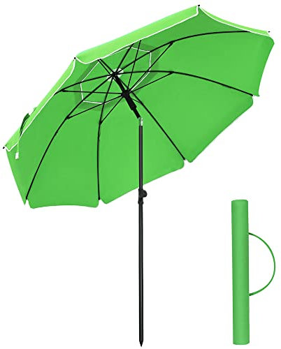 SONGMICS Parasol de 160 cm, Protection Solaire UPF 50+, Inclinable sur 30° dans les 2 sens, Hauteur Réglable, avec Sac de Transport, pour Balcon, Jardin, Terrasse, Plage, sans Base, Vert GPU60GN