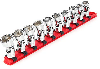 TEKTON 3/8 Inch Drive 6-Point Universal Joint Socket Set with Rail, 10-Piece (10-19 mm) | SHD91119