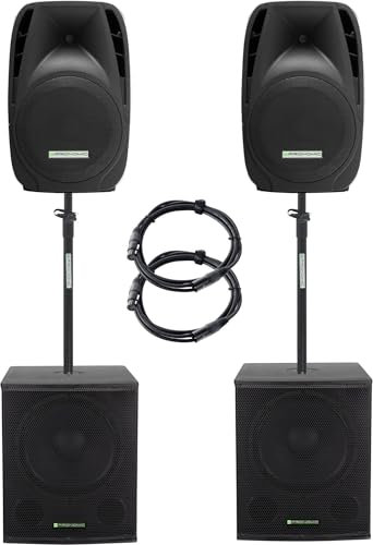 Pronomic 218S-212A Impianto PA Attivo - set PA attivo con 2x subwoofer da 18 e 2x satelliti da 12 - 900 watt potenza totale (RMS) - include tubi distanziatori e cavi da 2,5 m