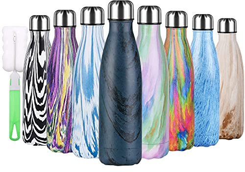 flintronic Bottiglia Acqua in Acciaio Inox, 500ML Portatile Borraccia, Senza BPA, Borraccia Termica Acciaio Inox, Bottiglia d'Acqua con Spazzola per Scuola, All'aperto, Yoga, Palestra