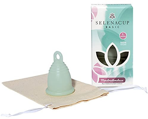 Selenacare Menstruationstasse Basic - waschbarer Periodencup aus medizinischem Silikon - mit Aufbewahrungsbeutel aus Baumwolle, Größe L (33ml)