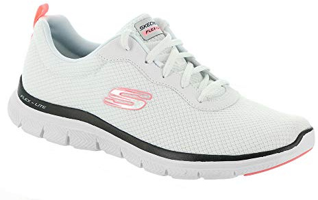 Skechers Flex Appeal 4.0 Brilliant View Sneaker dam, White Mesh Black Pink Trim, 37.5 EU