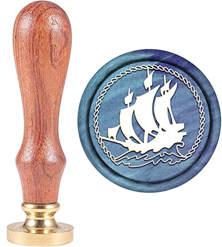 CRASPIRE Sello de Cera para Barco de Vela, Sello de Sellado Vintage para Vehículo, Cabeza de Latón Extraíble, Mango de Madera Natural para Sobres de Boda, Tarjeta de Invitación, Paquete de Vino