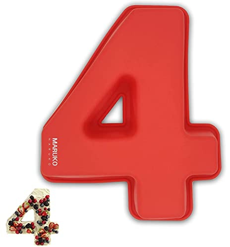MARUKO Kuchenform Zahlen Silikon Backform Zahlen Groß 3D Number Cake Backform Anzahl 4 DIY Kindergeburtstag Hochzeit Jubiläum Geburtstagstorte Zahlenbackform
