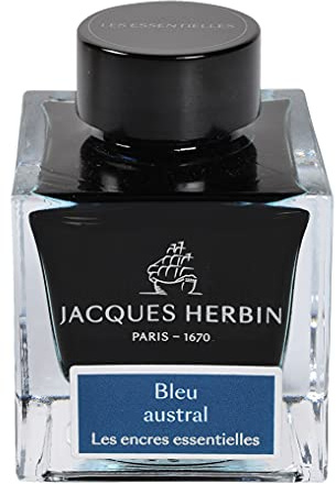 Jacques Herbin 13116JT - Flacon d'encre 50 ml pour stylo-plumes et stylos roller, Bleu austral. Fabriqué en France