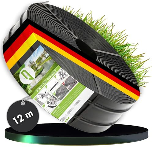 TerraUno - Rasenkante Kunststoff 12 Meter I Rasenkanten & Beeteinfassung I Breite 120mm - Stärke 3mm I Flexible Beetumrandung Kunststoff mit starkem Halt I Kunststoff Rasenkante als Beetbegrenzung