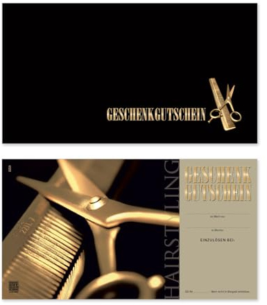 GESCHENKGUTSCHEINcom by POS-HAUER. 50 Gutscheine. Blanko zum Selberausfüllen. Für Friseure, hairstyling.