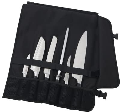 METRO Professional Messer Set 6-teilig., inkl schwarzer, zusammenrollbarer Messertasche, professionelle Messer, Flexible Klingen aus Molybdän-Vanadium-Stahl, ergonomischer ABS-Griff, mit Wetzstahl