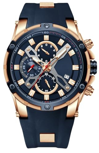 rorios Herrenuhren Sport Chronograph Armbanduhr Leuchtende Uhr Analoger Quarzuhr mit Silikonarmband