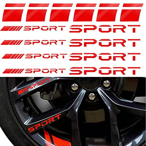 Pincuttee 14 x Auto-Aufkleber, Felgen-Aufkleber, Sport-Logo, reflektierende Aufkleber, Sport-Emblem, Auto-Heckstoßstange, Rückspiegel-Aufkleber für alle Fahrzeuge (rot, 14 Stück)