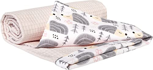 Medi Partners Babydecke Baby Decke Neugeborenen - Kuscheldecke Geschenk Babydecken 75x100cm für Kleinkinder Mädchen Krabbeldecke Kinderbett Kinderwagen 100% Baumwolle (Graue Igel mit Hellrosa Waffel)