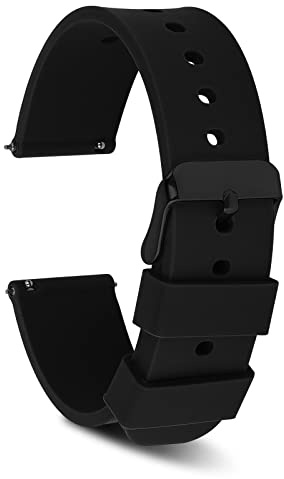 Cobee Silicone Watch Bands, Quick Release Waterproof Soft Rubber Replacement Straps with Stainless Steel Buckle Smart Watch Straps Sport Watchbands Wrist Straps for Men Women(20mm-Black, Black Buckle)
