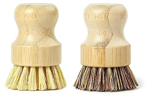 Jungle Culture Plant Based Bamboo Palm Brush Set of 2 • Kitchen Cleaning Scrubbing Brushes for Washing Dishes, Pots, Pans & Sink • Zero Waste Firm & Soft Bristle Eco Scrubbers