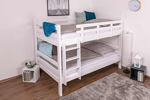 Stockbett für Erwachsene Easy Premium Line K24, Kopf- und Fußteil gerade, Buche Vollholz massiv weiß lackiert - Liegefläche: 120 x 200 cm, teilbar