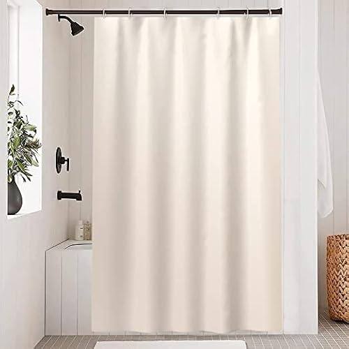 Uiiooazy Duschvorhang Beige, Duschvorhang Weiß Einfarbig Duschvorhänge Wasserdicht Polyester Stoff Waschbar Blickdicht Bad Vorhang mit 12 Duschvorhängringen für Badezimmer Badewanne 180x200cm