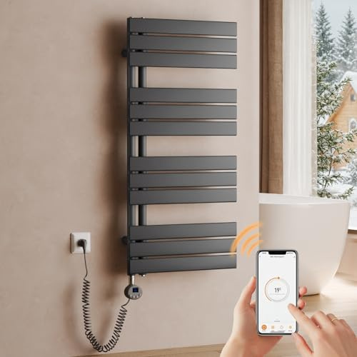 S'AFIELINA Scaldasalviette Elettrico Bagno WiFi 1041x500mm 600W, Antracite | Termoarredo Elettrico Bagno con Termostato, Programmabile, LCD, Scalda Asciugamani Elettrico, Radiatore Scaldasalviette