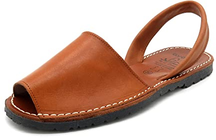 Avarca Sandalias de cuero para mujer Menorquina zapatos de verano cuero genuino plantilla, marrón, 39 EU