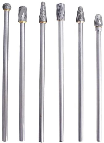 LiGuVCY 10mm Rotary Aluminum Cut Burr 6Pcs 6mm 1/4 Inch Shank 150mm Long Reach, Carbide Alloy Rotary Burr Set, Fit for Woodworking, Drilling, Metal Carving, Engraving, Polishing