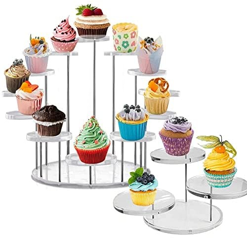 Smallterm 2 StüCk Runder Acryl Cupcake StäNder Premium Cupcake Halter, Cupcake Display StäNder Dessert StäNder GebäCk Teller Display