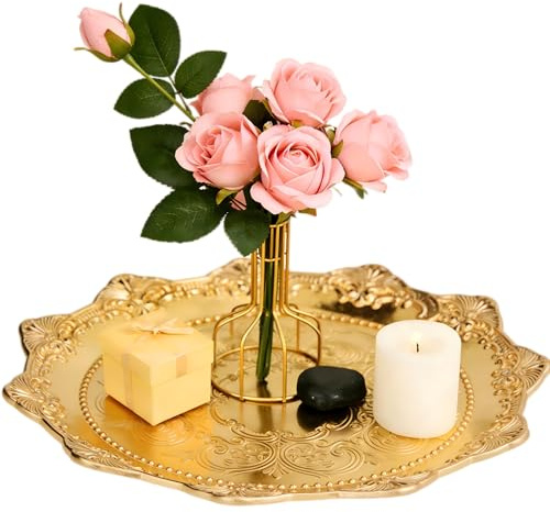 Gold Servierplatten, 20cm Goldener Edelstahl Obstteller Snacks Gewürze Servierplatten, Glänzendes Essenstablett, Süßigkeiten Tablett für Zuhause, Bar, Hochzeit, Party