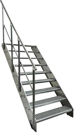 Kaminbau Mierzwa Escalier en acier de qualité supérieure avec balustrade gauche entièrement galvanisé/9 marches (largeur 800 mm) (hauteur 171 cm) résistant aux intempéries pour jardin