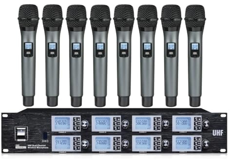 8 Channel UHF Pro Cordless Dynamic Microphone System, Handheld Mic For Vocals