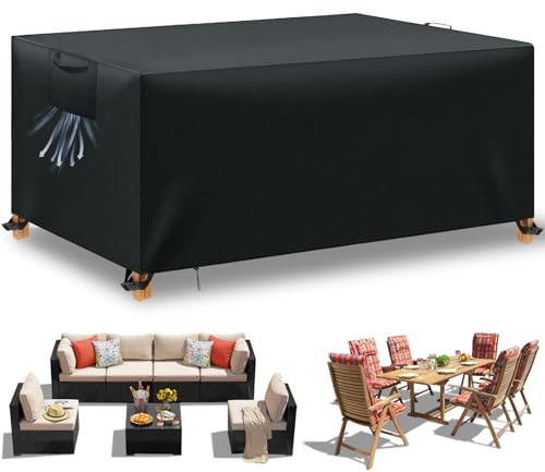 WUAYAMI Copertura Tavolo Esterno Impermeabile,Panno 420D Oxford Impermeabile Copertura,Tavoli e Sedie da Cortile Raggi UV, Quadrato Resistente Allo Strappo Copertura Tavolo, Nero, 220x100x75cm