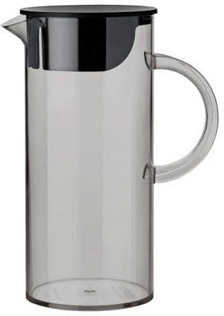 Stelton Wasserkanne EM77 - Kühlschrank-Kanne mit Deckel, Griff, Eiswürfelfilter - Moderne Karaffe - Kunststoffbehälter zum Servieren von Kaltgetränken, Fruchtsaft & Punsch - 1,5 Liter, Grau (Smoke)