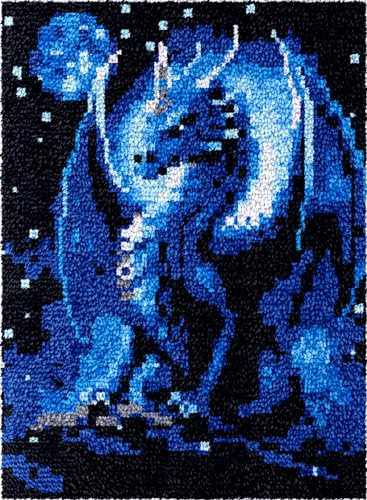 AMBATTERY Knüpfteppich Set Groß Drachen Unter Den Sternen，Bedruckte Leinwand-Wandteppich-Sets，Stick-Sets，DIY-Häkelgarn-Sets Für Anfänger Und Erwachsene，Bastelset 21x29in