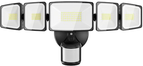 Onforu 150W 15000LM LED Security Lights Motion Sensor Outdoor, Dusk to Dawn Flood Lighting, 5 Heads 360° Wide Angle Illumination, 6500K IP65 Waterproof Hardwired Floodlight Motion Detection (Black)