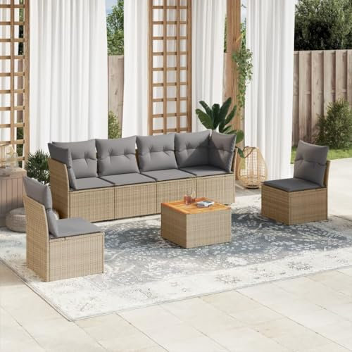 SECOLI Rattan Gartenlounge Con Stauraum XXL Loungemöbel Set Terrassenmöbel Loungesofa Sitzgruppe Rattan Ecklounge Gartenmöbel Set Balkon Möbel Beige 7-TLG-Type-248