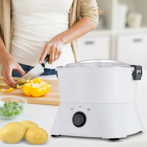 Kartoffelschäler Elektrisch Kartoffelschälmaschine Elektrischer Schäler 800g Kapazität 85 Watt Schälmaschine mit Salatschleuder, Kunststoff, Weiss, 23.6 * 28.3cm
