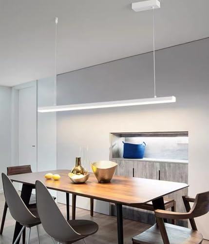 LED Pendelleuchte esstisch Dimmbar, Moderne Hängelampe mit Fernbedienung, Linear Design Hängeleuchte Esstisch lampe, höhenverstellbar Kronleuchter für Esszimmer Küche Büro Leuchte (Weiß, L80cm)