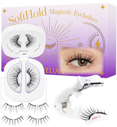 BEYELIAN Magnetic Eyelashes, Soft Natural Look Magnetic Lashes Kit, Magnets False Eyelashes with Applicator Reusable No Glue Needed Eyelashes Kit Easy to Wear and Remove (1 Pair,SME011)