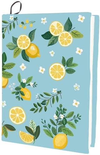craspire Dehnbarer Buchumschlag Mit Zitrone Früchten Grünem Blatt Blauem Umschlag Waschbar Wiederverwendbar Große Buchhülle Aus Nylon Buchschutz Elastische Notizbuchumschläge Für 9x11 Zoll Hardcover
